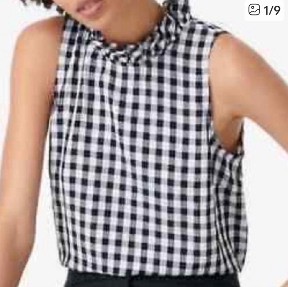 J. Crew Fleur Linen Black and White Gingham Sleeveless Top